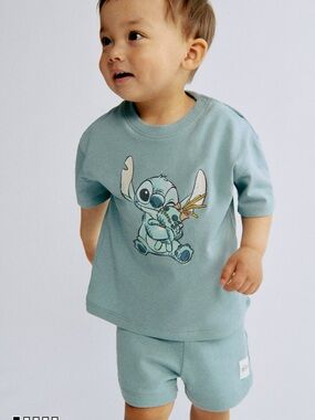 Disney Mint Green Stitch Graphic Matching Tee & Shorts Set
